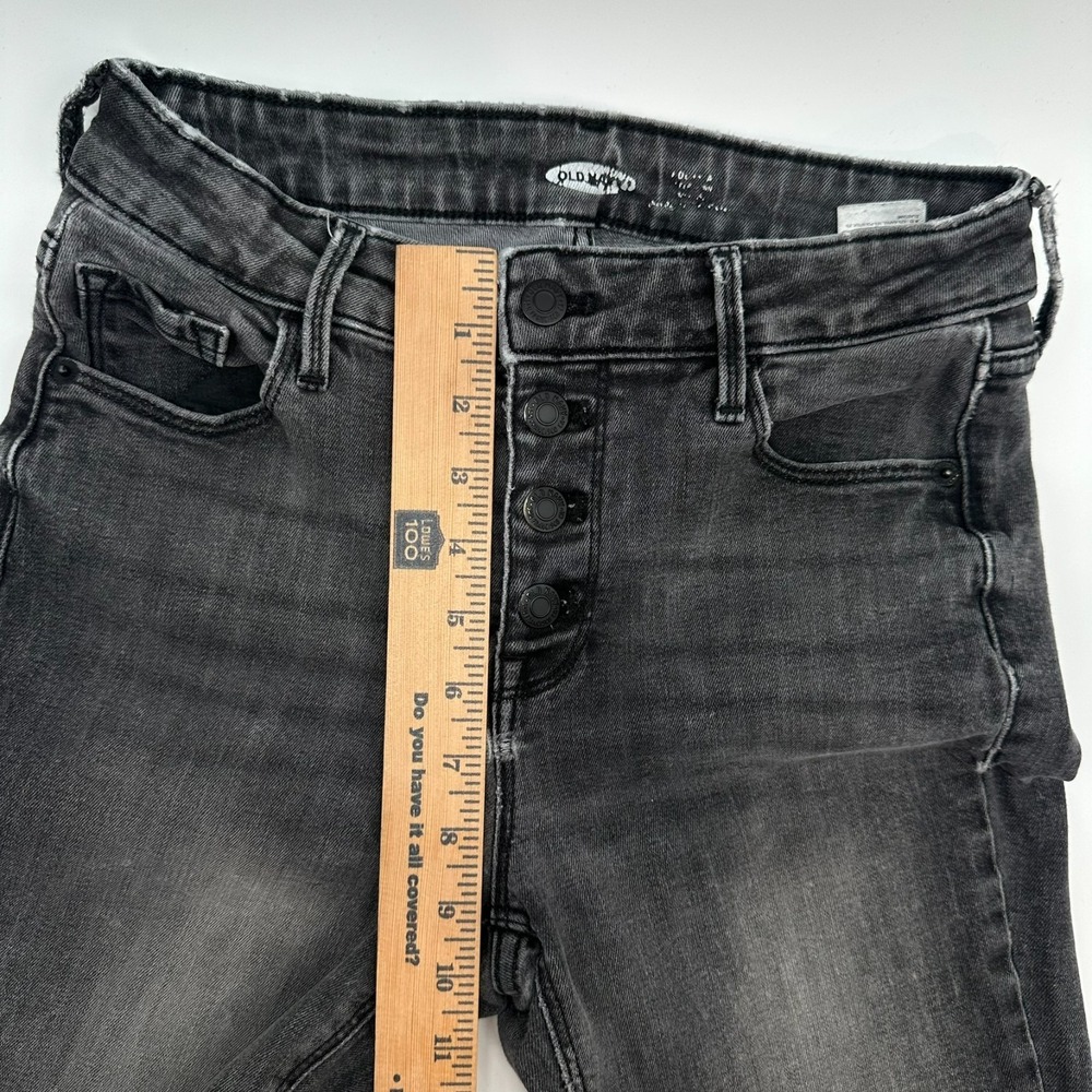 Old Navy Jeans Womens 2 Black Washed Denim High Rise Rock Skinny Raw Hem Stretch - Picture 9 of 10